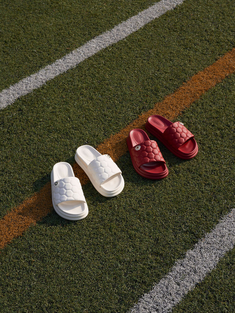 Textured Flatform Sliders, Red, hi-res
