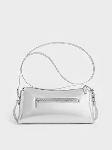 Rachel Elongated Front-Pocket Chain-Handle Bag, Silver, hi-res