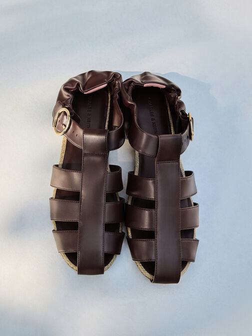 Caged Flat Espadrilles, Maroon, hi-res