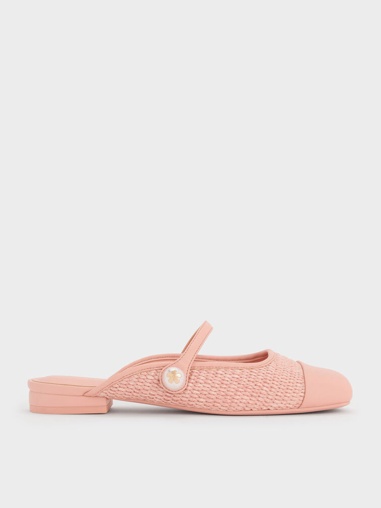 Aeryn Raffia Pearl-Embellished Slip-On Mary Janes, Durazno, hi-res