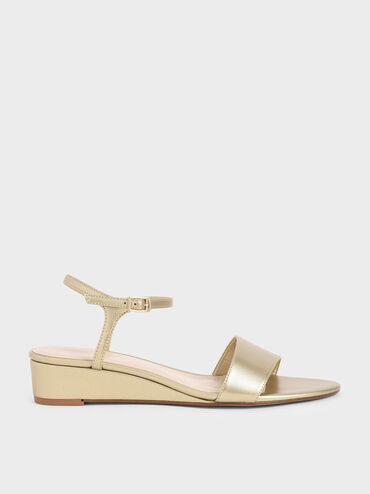 Asymmetric Wedge Sandals, Gold, hi-res
