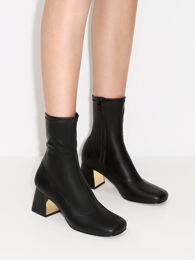Botines con tac&oacute;n trapecio met&aacute;lico, Negro, hi-res