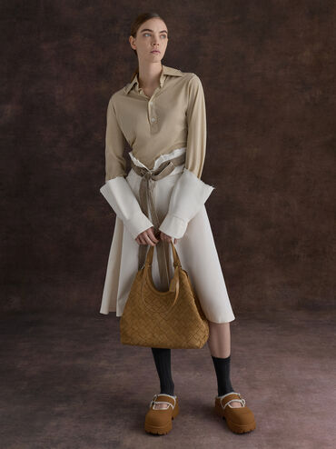 Ivette Recycled Suede Woven Tote Bag, Sahara Sand, hi-res