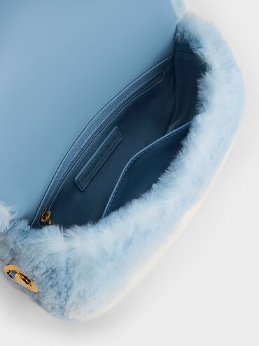 Moira Braided Handle Furry Bag, Light Blue, hi-res