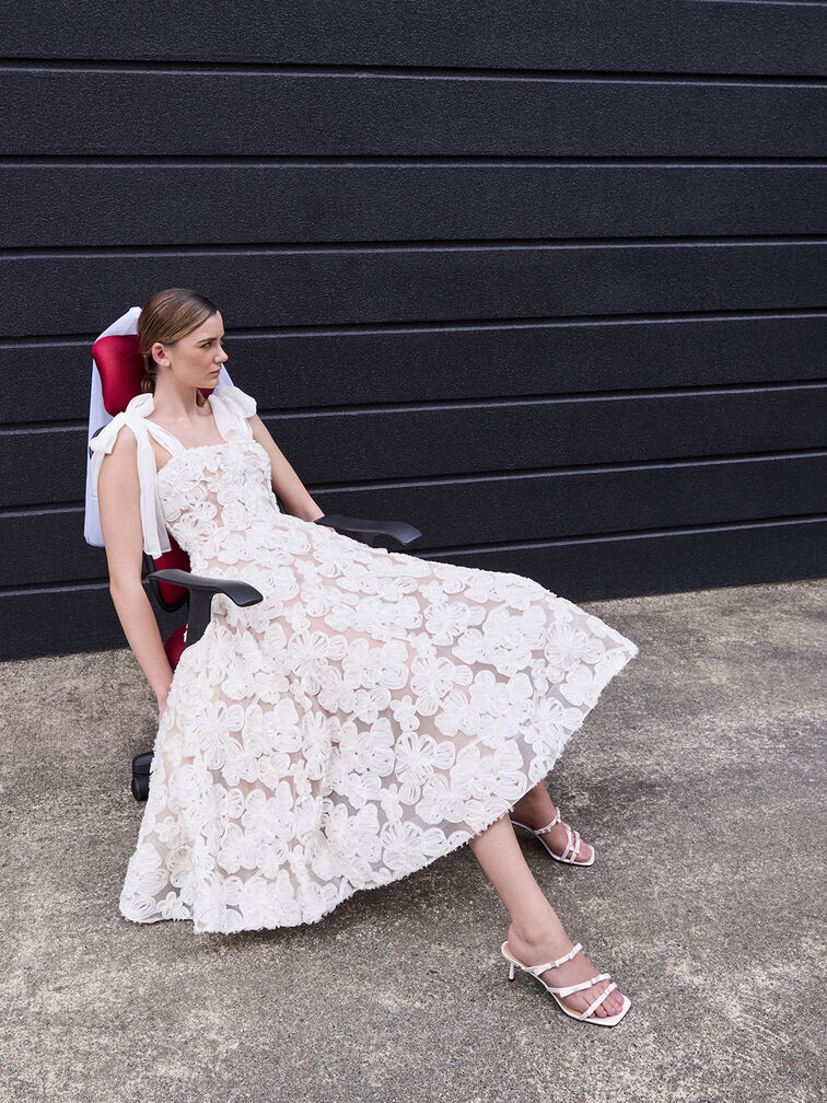 Jessy Bow Heeled Sandals, White, hi-res