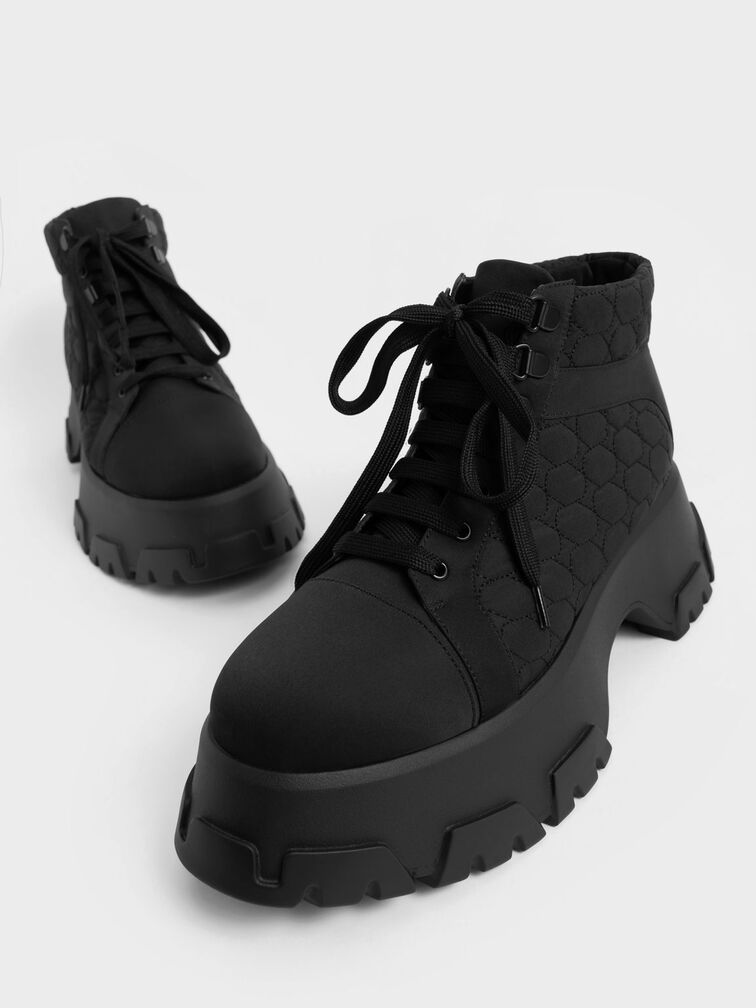 Recycled Polyester High-Top Sneakers, Black, hi-res