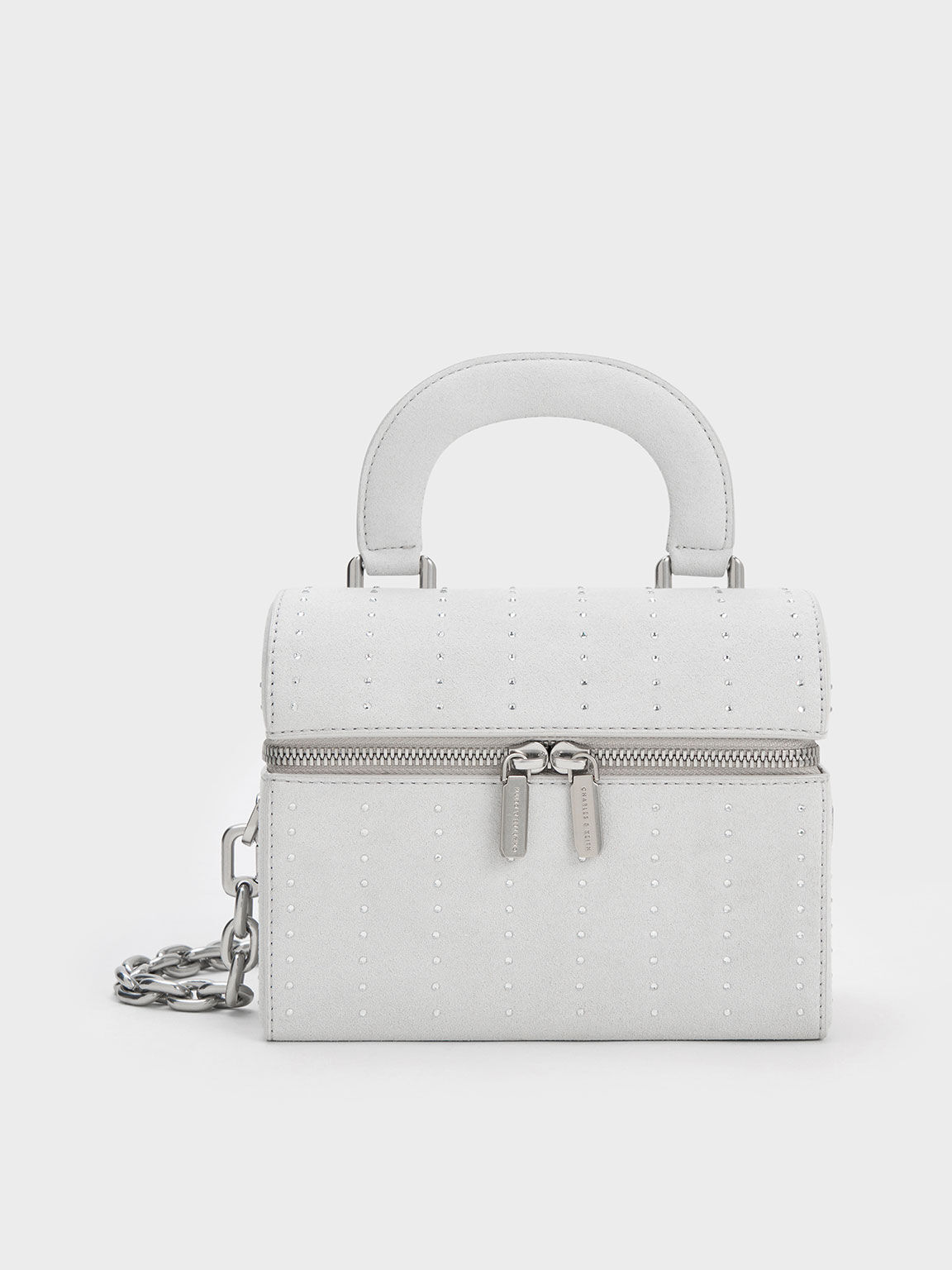 Silver Padded Handle Textured Crossbody Bag CHARLES KEITH US