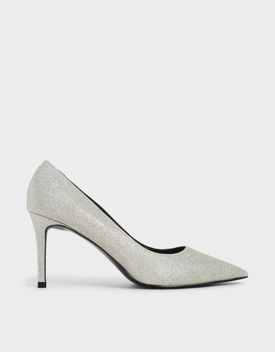 Silver Glitter Pointed Toe Court Shoes 
