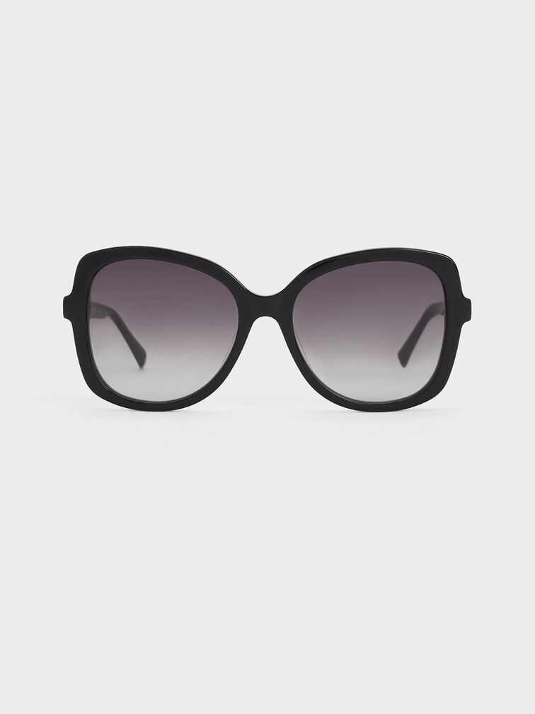 Acetate Butterfly Sunglasses, Black, hi-res