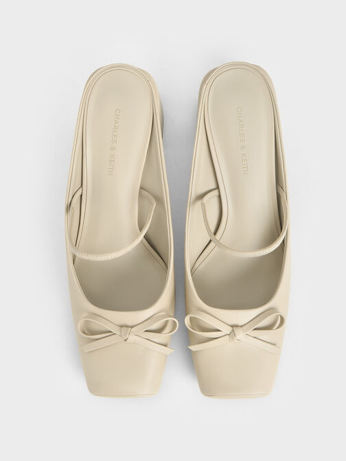 FERRAGAMO Womens Beige Logo Hardware Bow Accent Padded Myra Royal Bow Square Toe Block Heel Slip On Leather Pumps Shoes