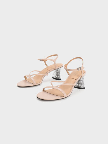 Embellished Heel Leather Sandals, Nude, hi-res