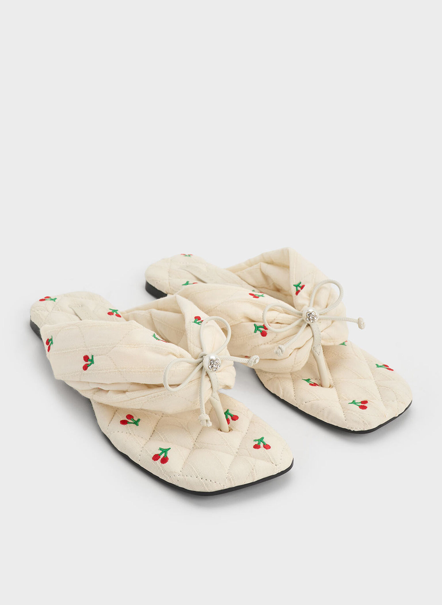Cherry-Print Pearl-Accent Square-Toe Sandals, Multi, hi-res