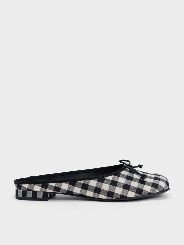 Bow Checkered Slip-On Flats, Black Textured, hi-res