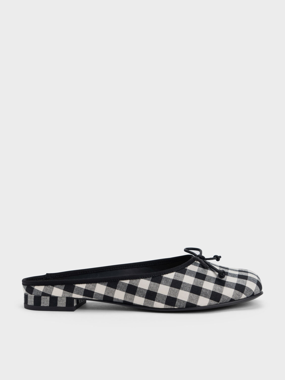 Bow Checkered Slip-On Flats, Black Satin, hi-res