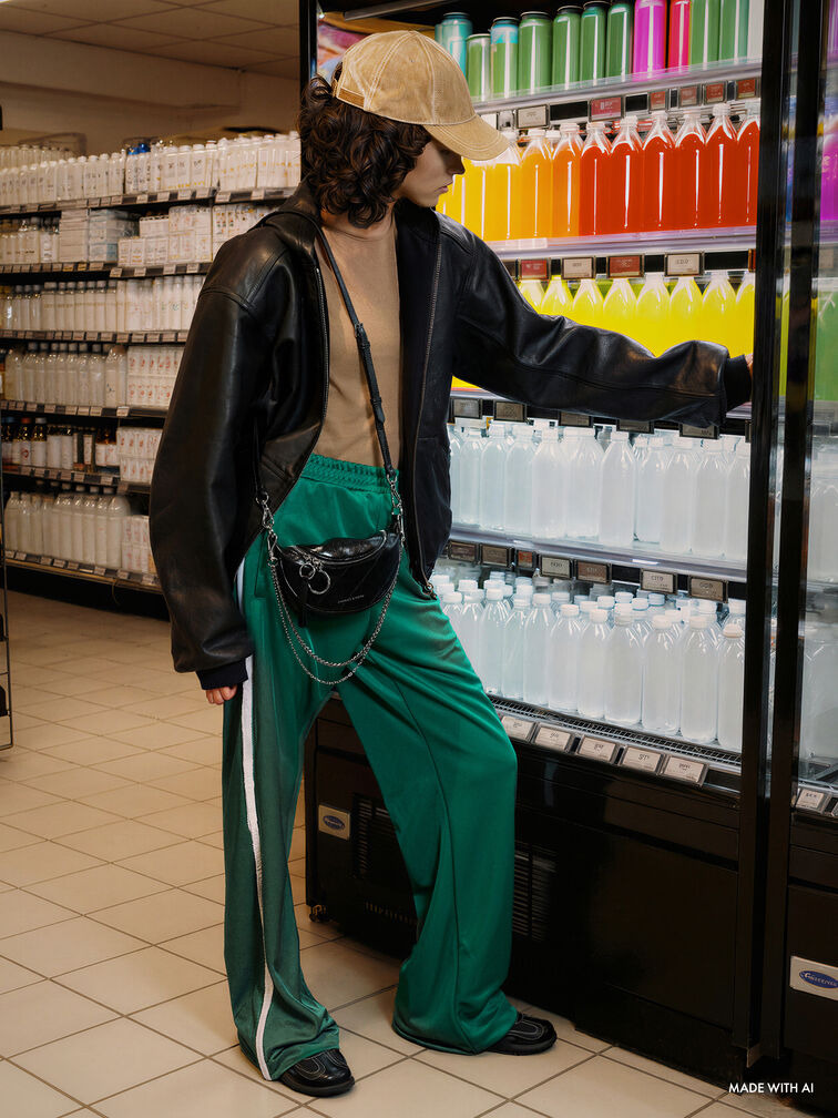 Philomena 鍊條半月斜背包, 黑銀, hi-res