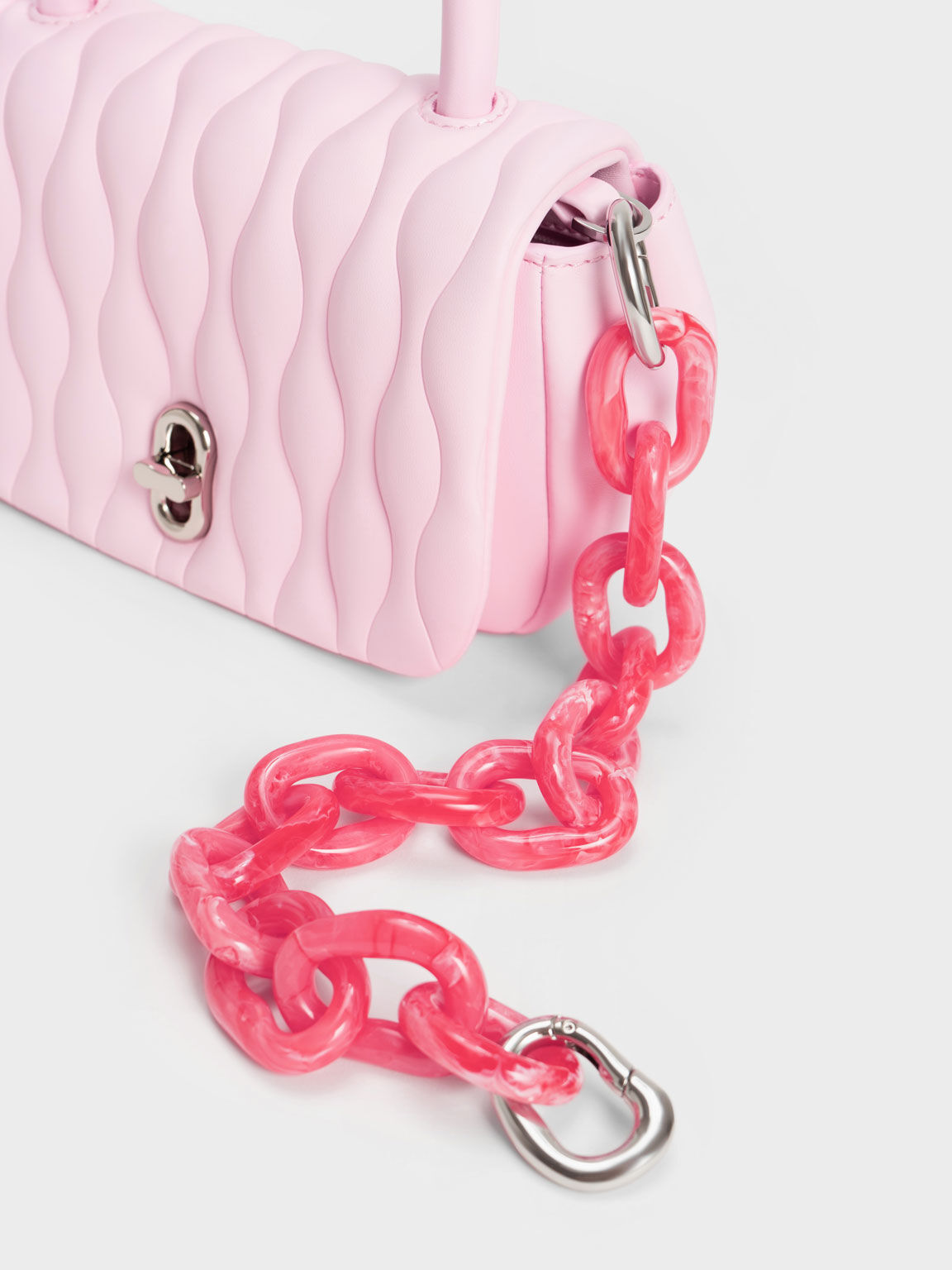 Iva 波浪絎縫手提包, 粉紅色, hi-res