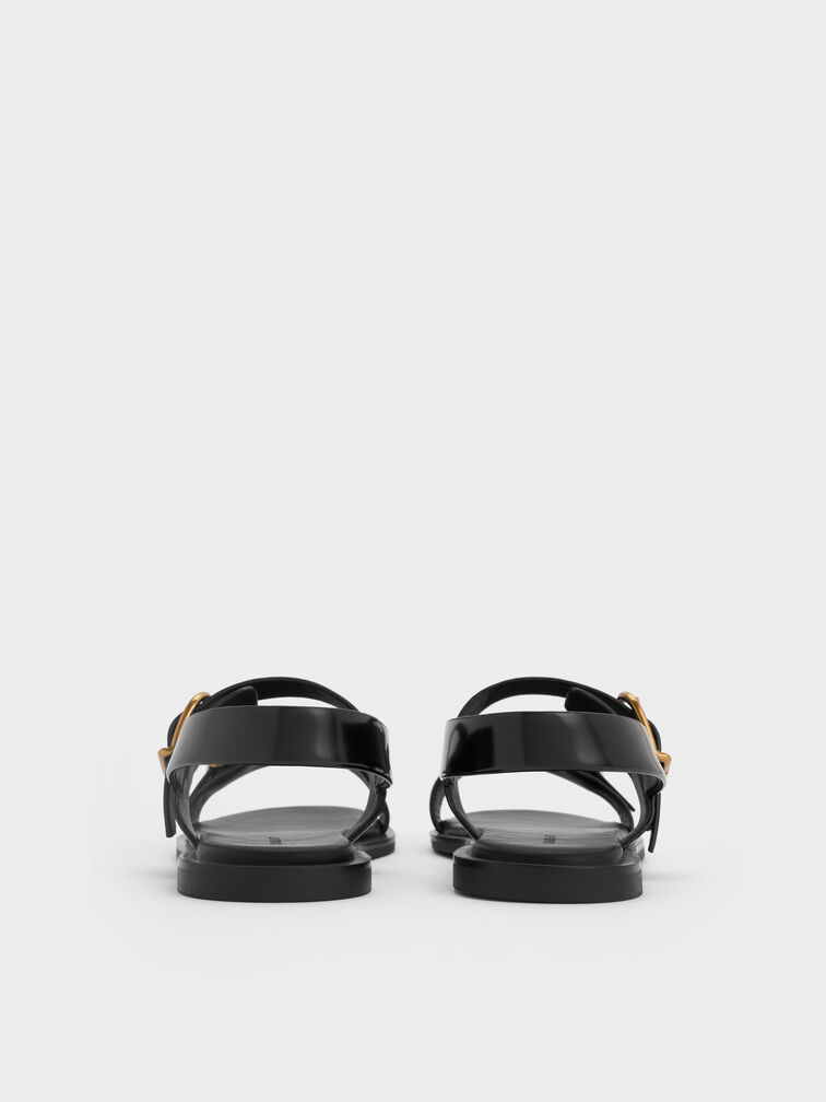 Double Buckle-Strap Slingback Sandals, Black Box, hi-res