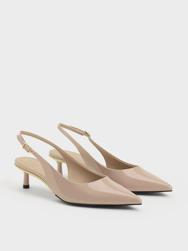 Zapatos de tacón Curtis de charol con puntera afilada y tacón kitten en color nude, Nude, hi-res