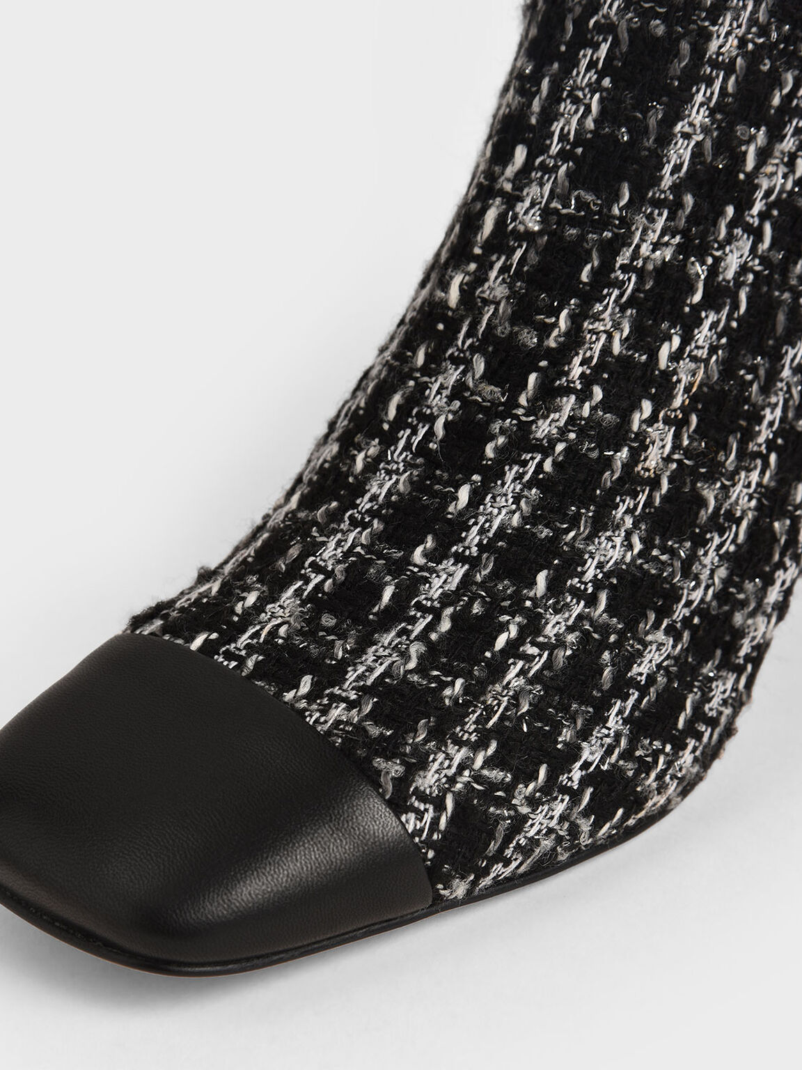 Tweed & Leather Thigh High Boots, Multi, hi-res