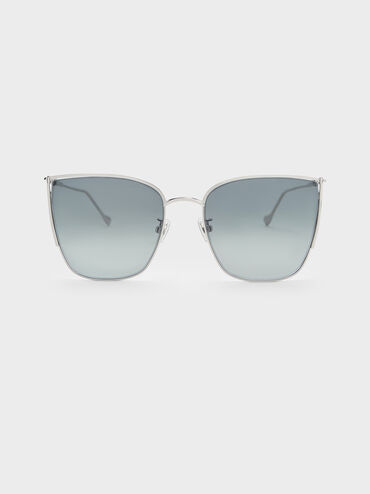 Gafas de sol Shea cuadradas con montura metálica, Plateado, hi-res