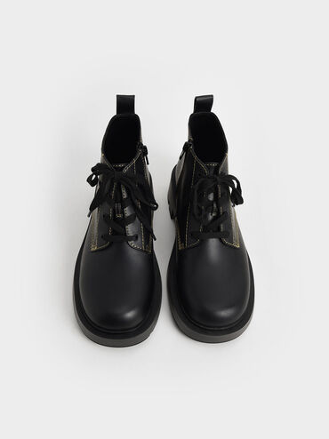 Lace-Up Ankle Boots, Black, hi-res