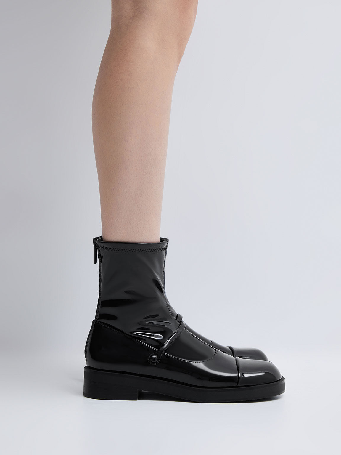 Black Boxed Front Strap Ankle Boots CHARLES KEITH CA