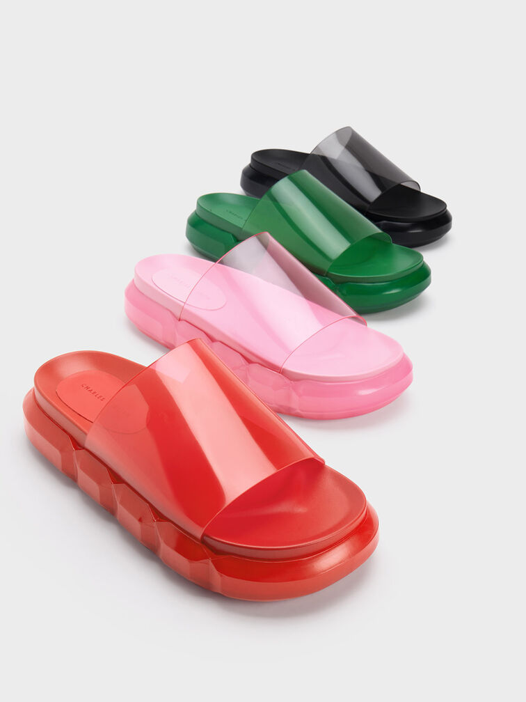 Fia See-Through Slide Sandals, Red, hi-res