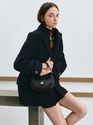 Trice Belted Metallic-Accent Shoulder Bag, Black, hi-res