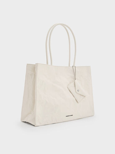 Large Matina Crinkle-Effect Tote Bag, Cream, hi-res