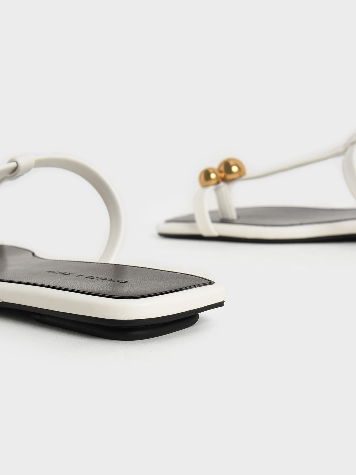 Embellished Toe-Ring Flat Sandals, White, hi-res