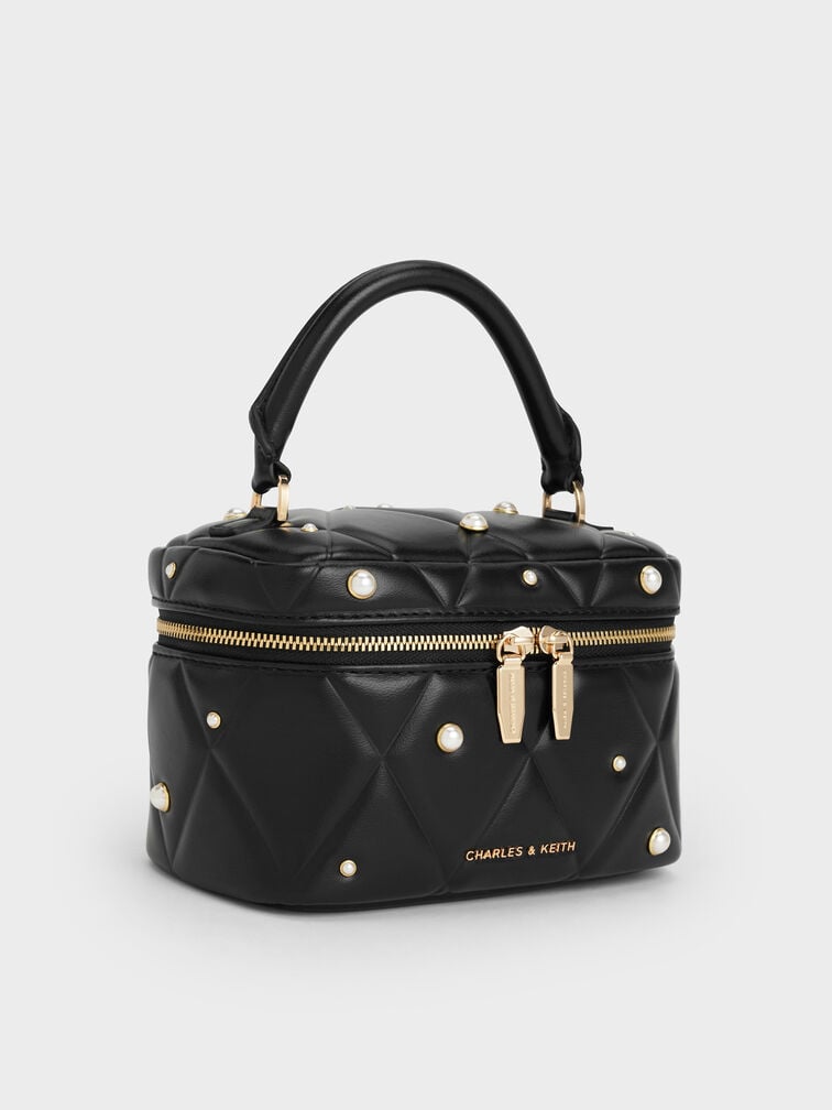 Arwen Quilted Pearl-Embellished Top Handle Vanity Bag, Black, hi-res