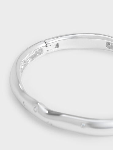 Ottilie Crystal Sculptural Bangle, Silver, hi-res