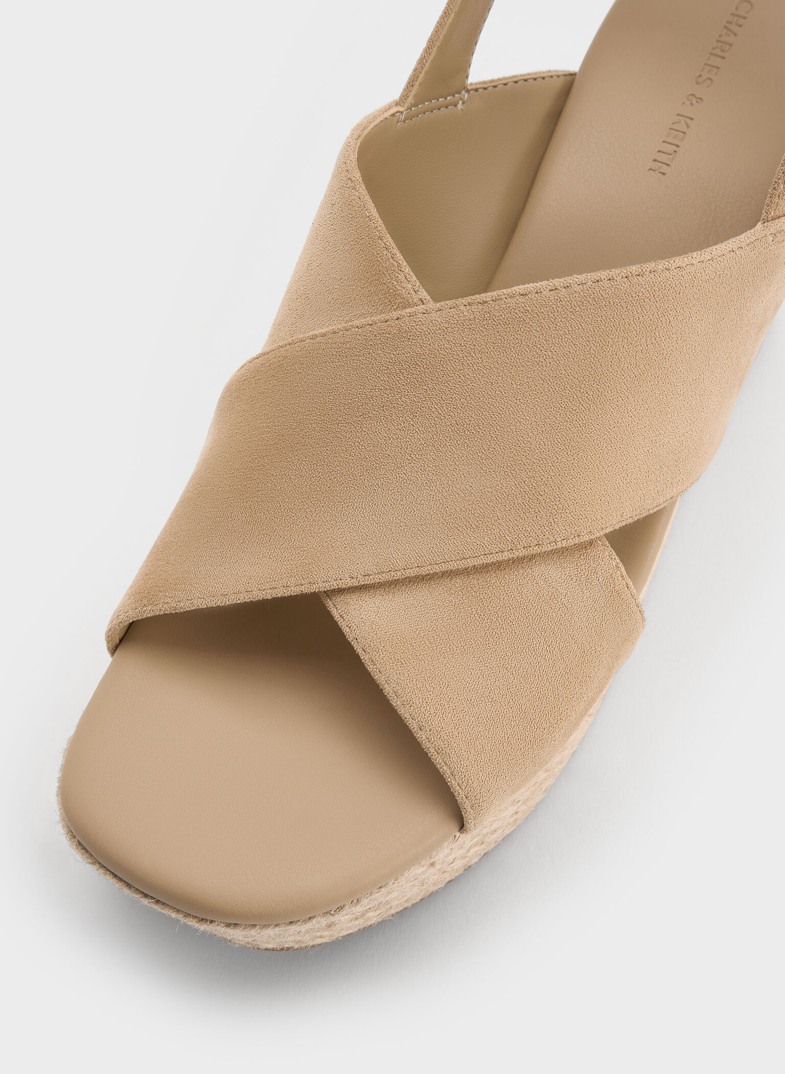 Faux Suede Crossover Espadrille Wedges, Sand, hi-res