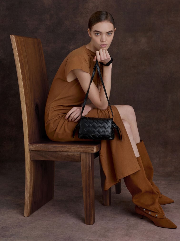 Bolsa transversal Ivette Woven, Preto, hi-res