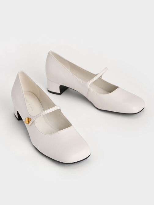 Zapatos Mary Jane con detalles metálicos, Blanco tiza, hi-res