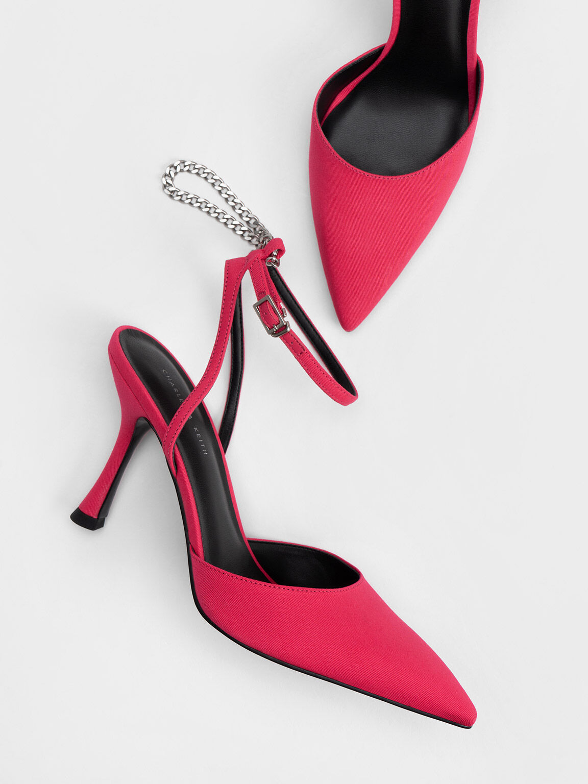 鍊條繞踝尖頭鞋, 紫紅色, hi-res