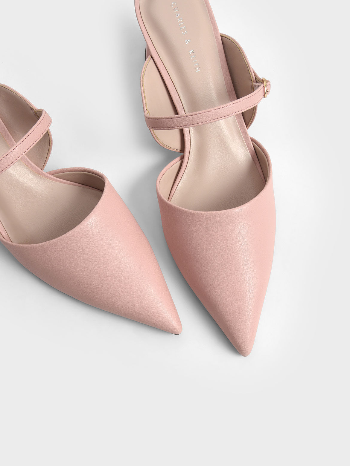 Light Pink Front Strap Cone-Heel Mules