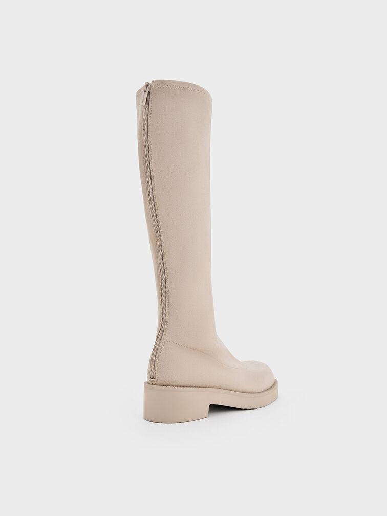 Botas hasta la rodilla con suela gruesa de ante sintético, Beige, hi-res