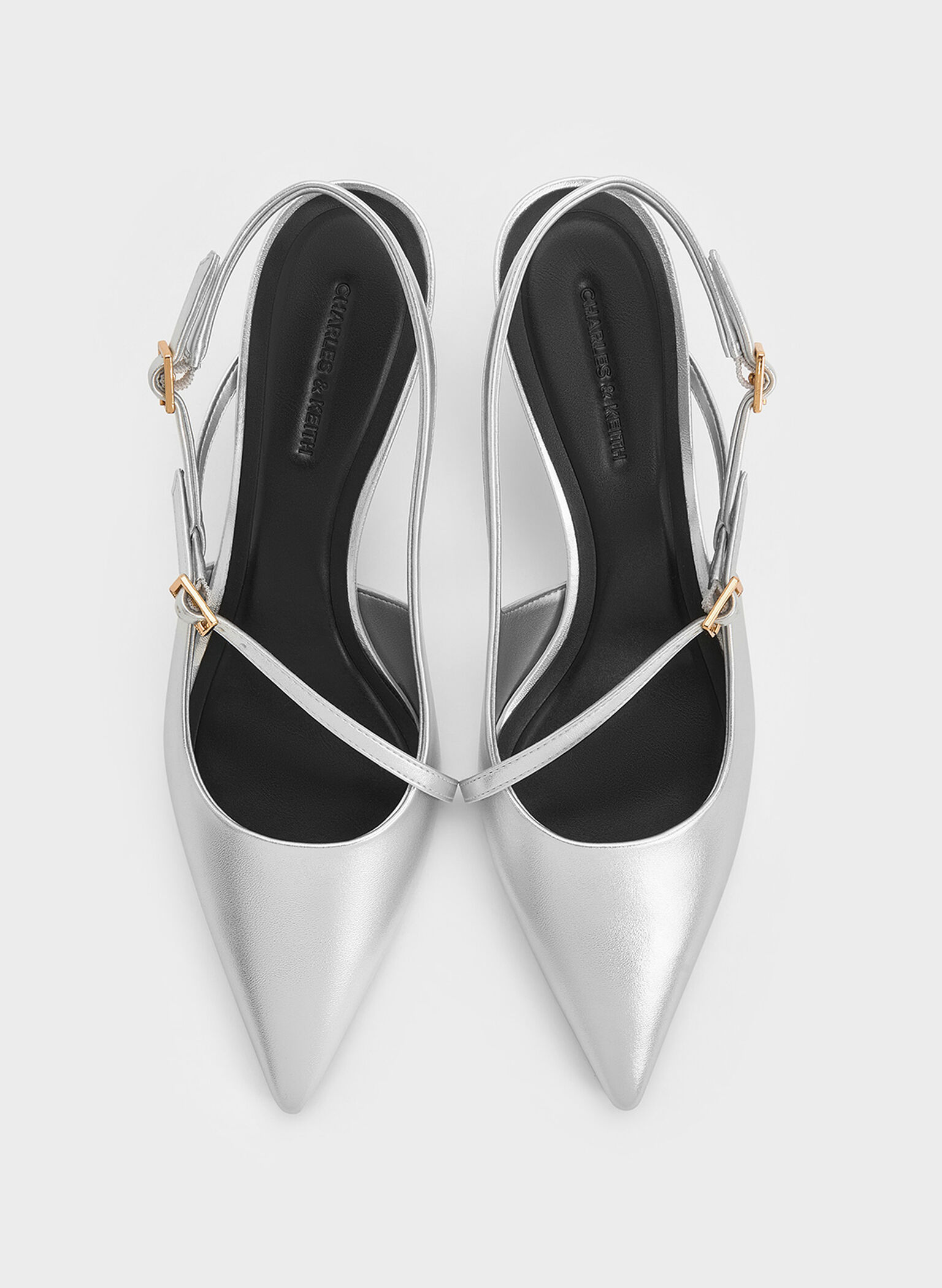 Wynn Metallic Buckled Sculptural-Heel Slingback Pumps, Silver, hi-res