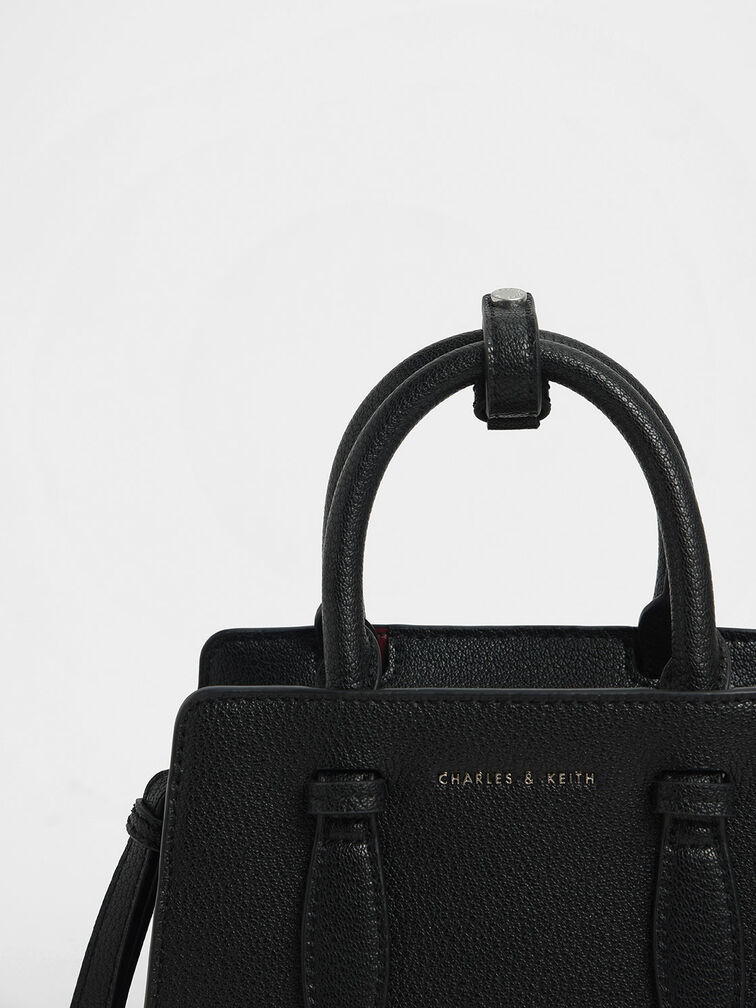 Double Top Handle Structured Bag - Black