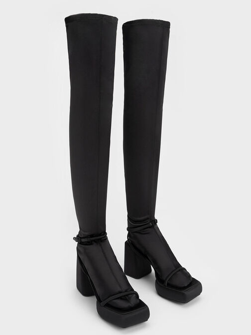 Lucile Satin Thigh-High Boots, Black Textured, hi-res