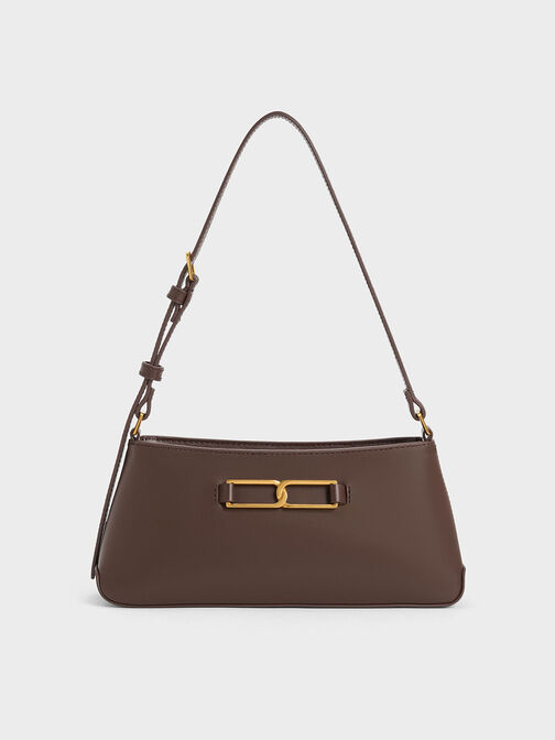 Gabine Leather Trapeze Shoulder Bag, Dark Brown, hi-res