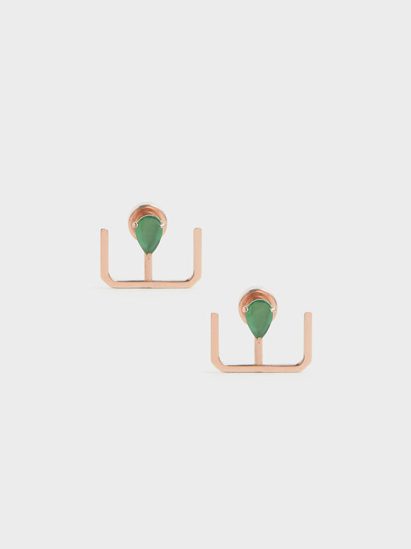 Green Agate Stone Ear Climber Earrings, Rose Gold, hi-res