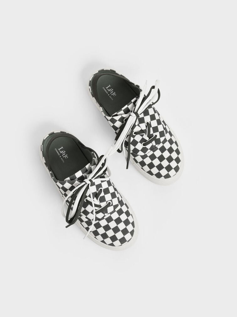 Girls' Checkered Lace-Up Sneaker Mules, Dark Green, hi-res