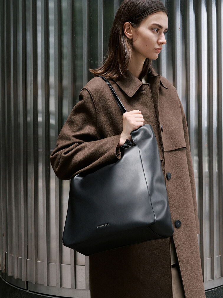 Bolso tote fruncido Brigette, Noir, hi-res