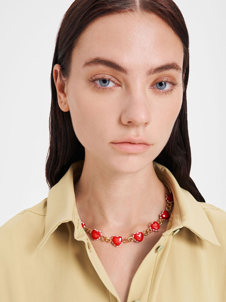 Necklace - Heart Choker KEITH Motif Red US CHARLES &