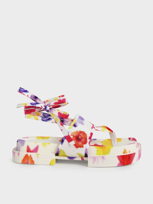 Alex Recycled Polyester Printed Tie-Around Thong Sandals, Multi, hi-res