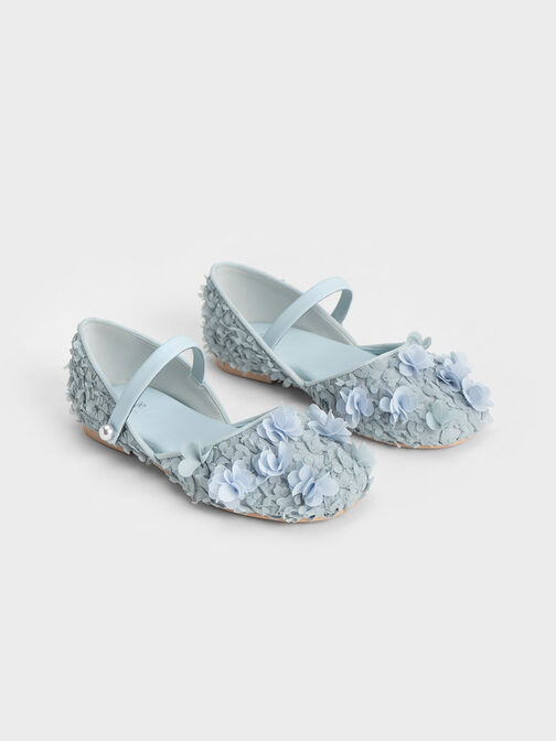 Girls' Floral Mesh D'Orsay Ballerinas, Light Blue, hi-res