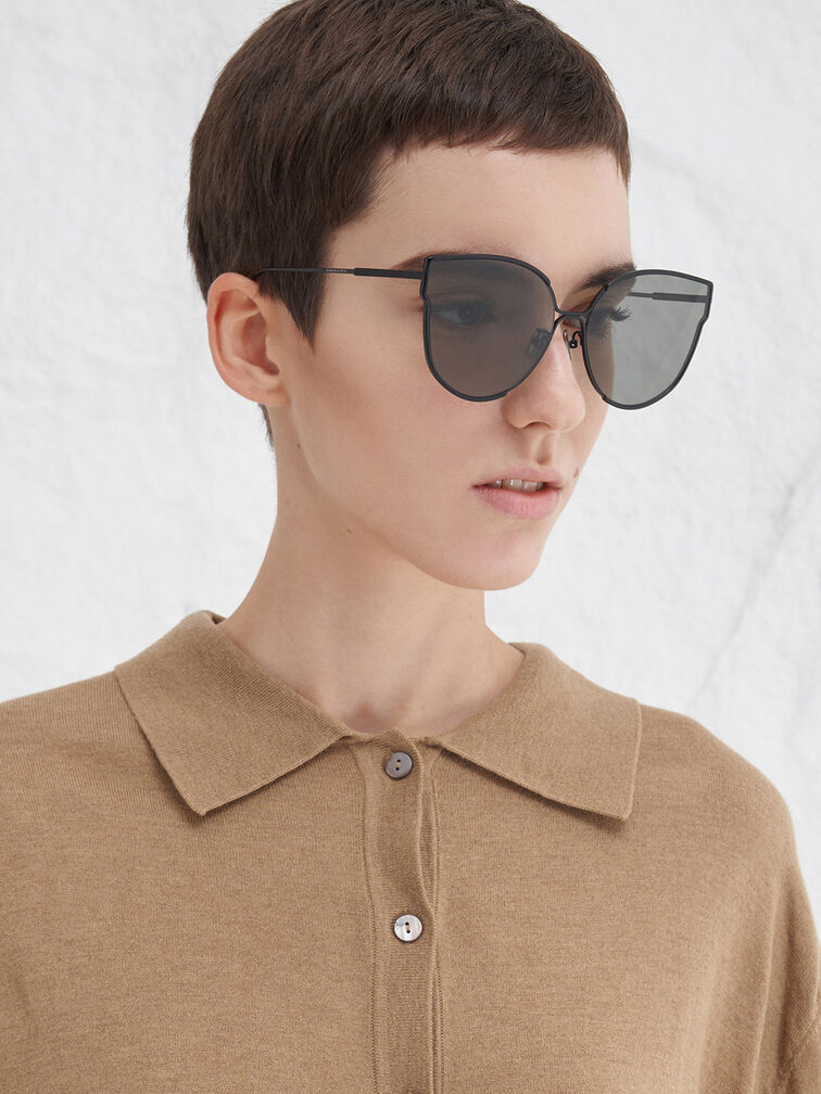 Thin-Rim Butterfly Sunglasses, Noir, hi-res