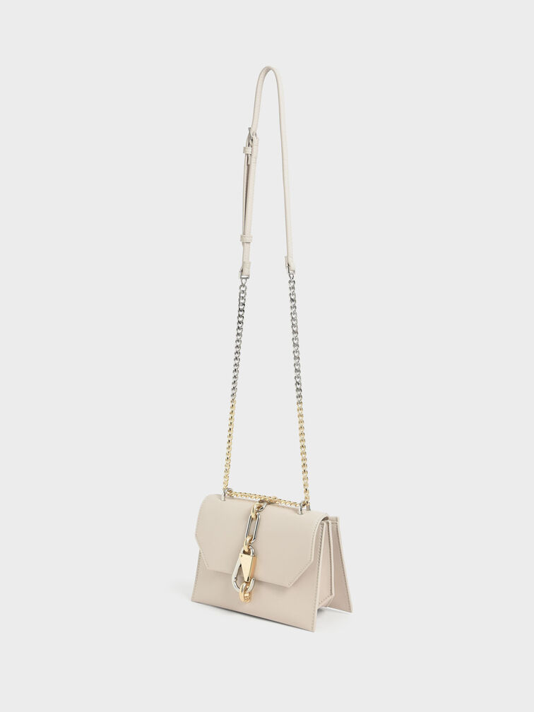 Metallic Accent Turn-Lock Crossbody Bag, Ivory, hi-res